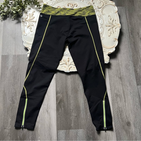 Fabletics Pants - Fabletics Black Leggings Neon Stripes Yoga Gym Size Large